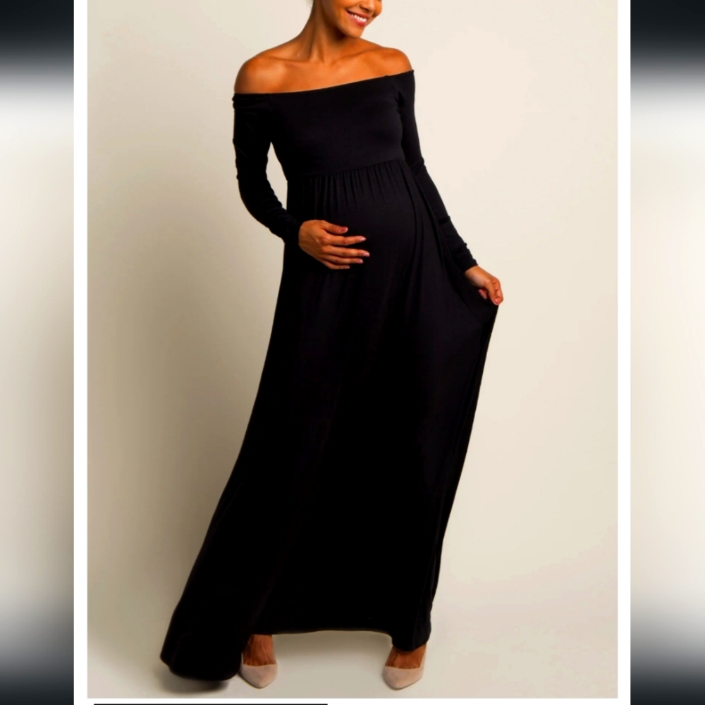 Black Off Shoulder Maternity Dress